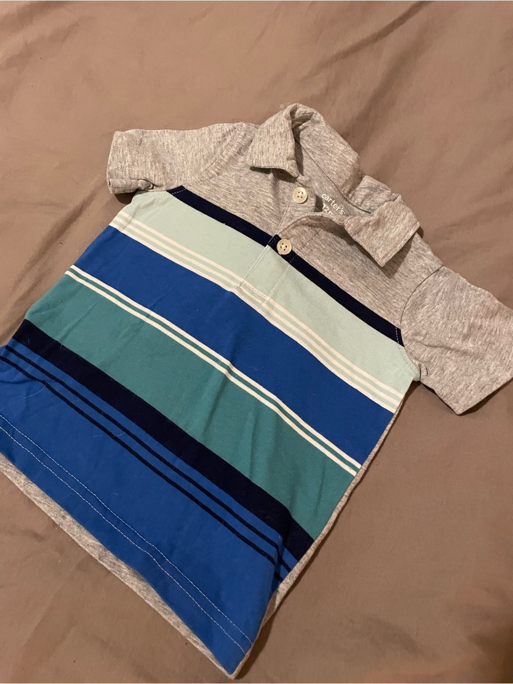 10/$25 Carter's Boys Striped Polo Shirt - Blue & Gray
